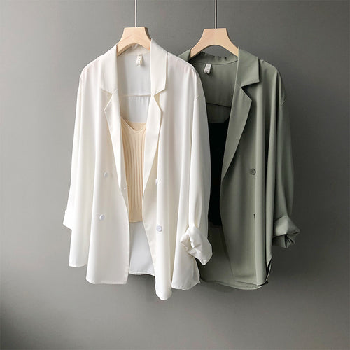 Dame elegant oversized blazer med dobbelt knaplukning og afslappet skæring Stilla