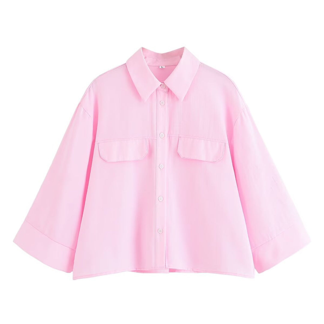 Dame stribet bluse med oversized pasform og praktiske lommer Stilla