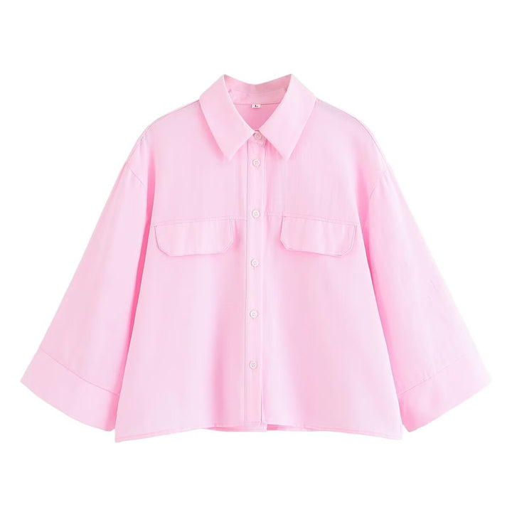 Dame stribet bluse med oversized pasform og praktiske lommer Stilla