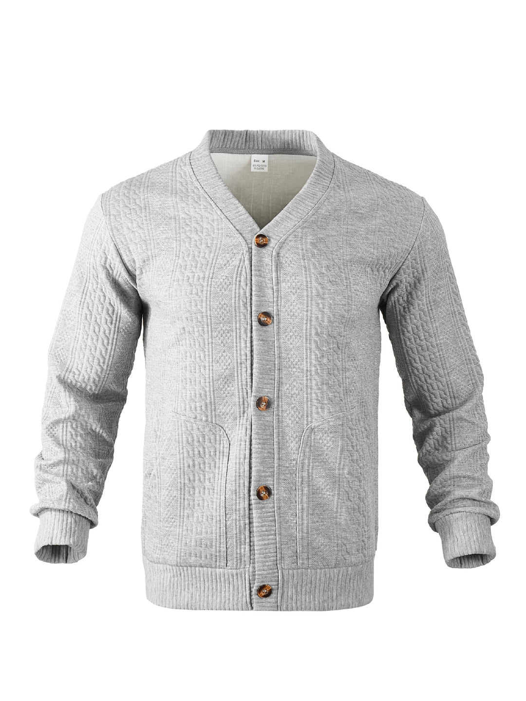 Herrer nan elegant fletsstrikket cardigan med V-hals knapliste og påsyede lommer Skovae