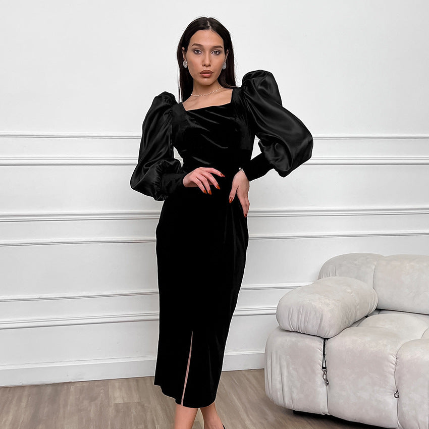Dame maxikjole med volumenærmer og elegant draperingsdesign Stilla