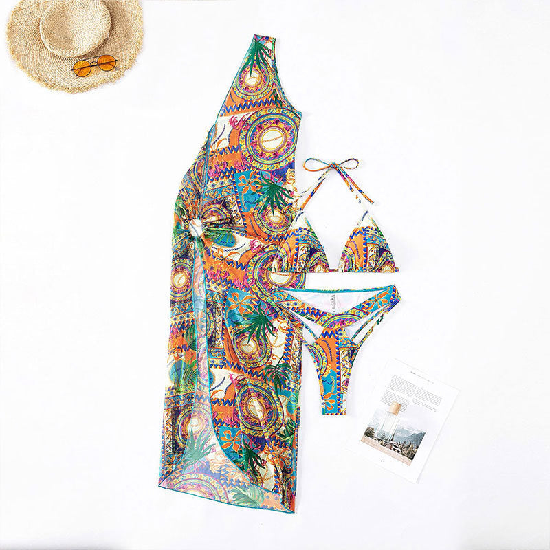 Dame bikini sæt med farverig maxikaftan Stilla