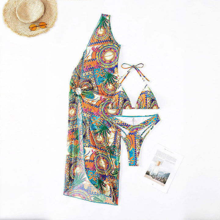 Dame bikini sæt med farverig maxikaftan Stilla