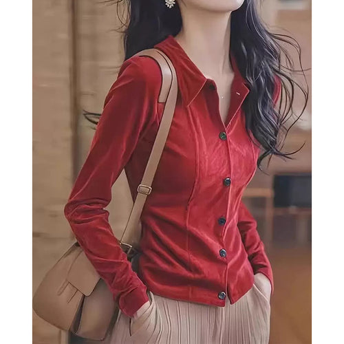 Dame skræddersyet bluse i fløjsagtig bomuld med elegant button-down krave Stilla