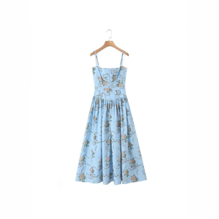 Dame Midi-kjole med floral vintage-design og justerbare spaghetti-stropper Stilla