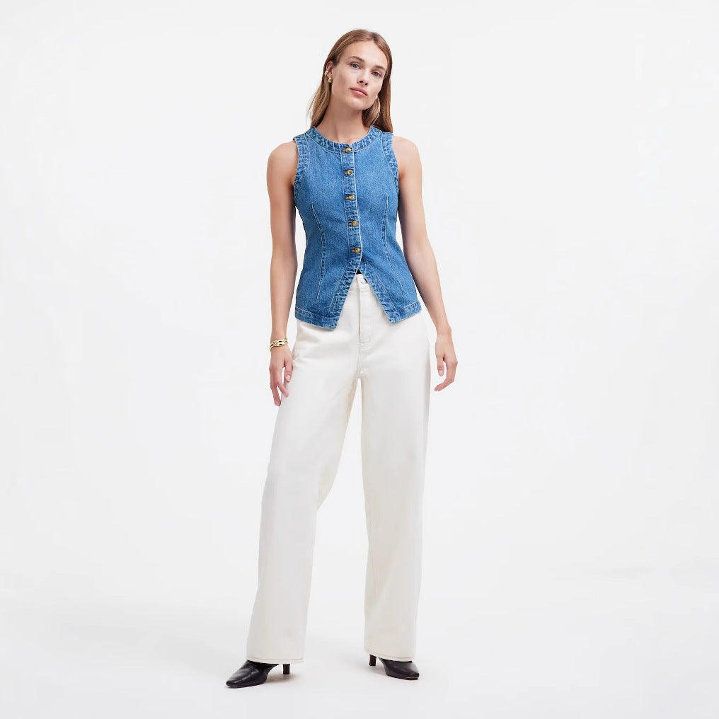 Damejeansvest i elegant snit Stilla