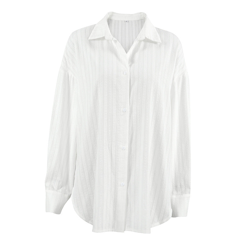 Dame Elegant Oversized Bluse med struktureret stof og lang ærme Stilla