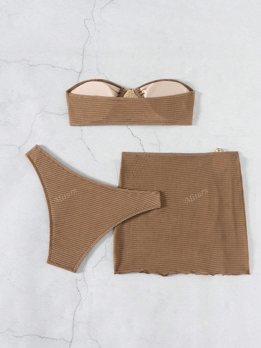Dame bandeau-bikini med raffineret nederdel Skovae