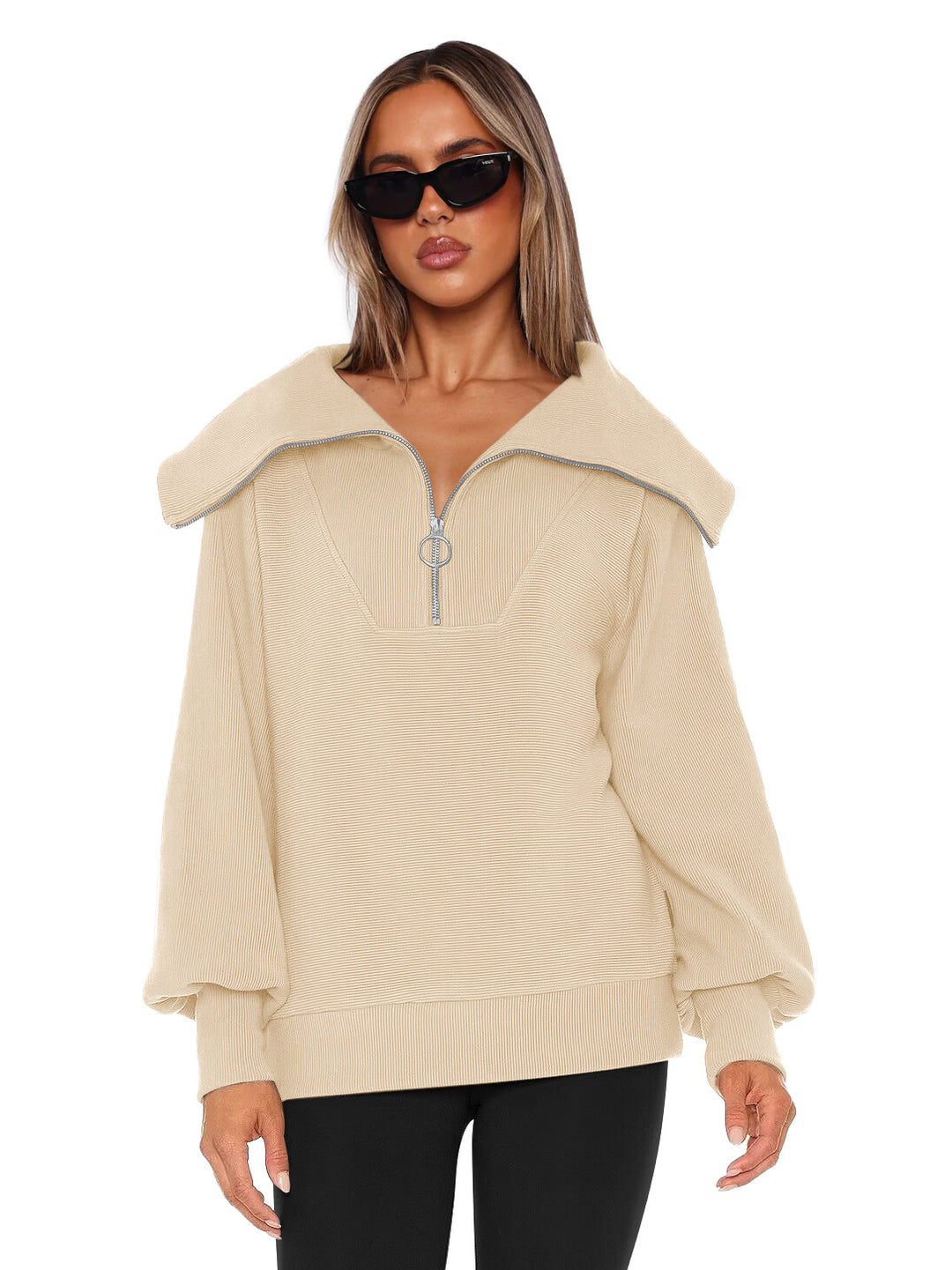Dame Oversized Sweatshirt med elegant krave og lynlås Stilla