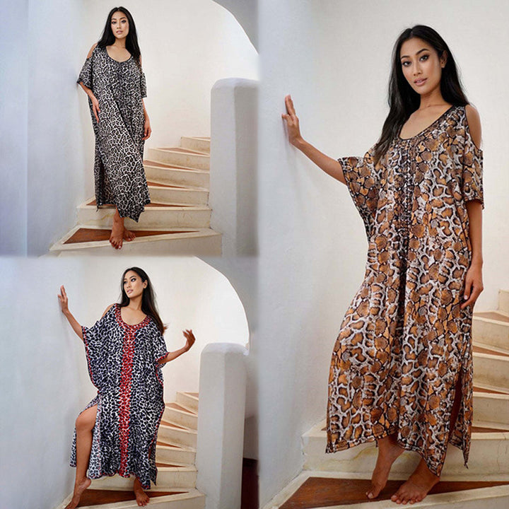 Dame Strandkaftan med elegant leopardmønster og afslappet snit Stilla