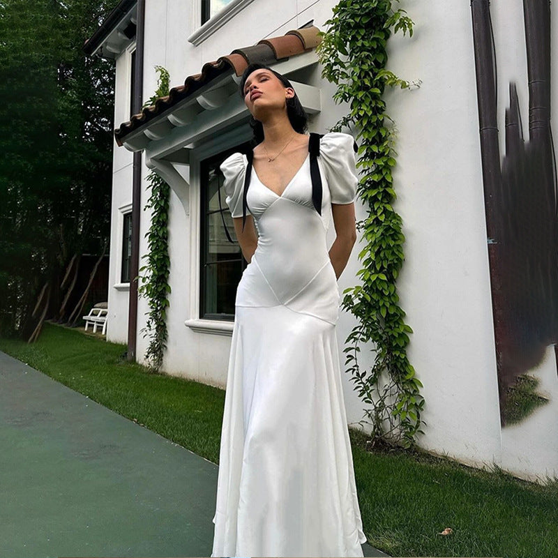 Dame Elegant Langærmet Kjole med Dekorative Sløjfer Stilla