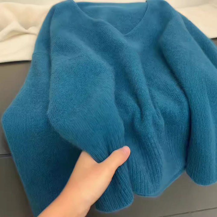 Kvinder Elegant V-Hals Sweater med Ribbet Struktur og Casual Snit Stilla