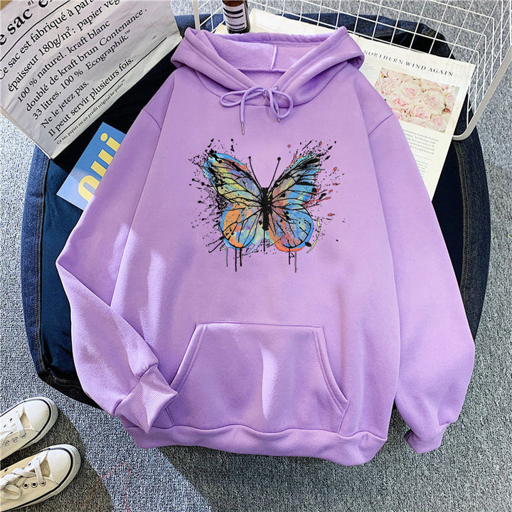 Kvinders hoodie med tiltalende sommerfugledesign Skovae