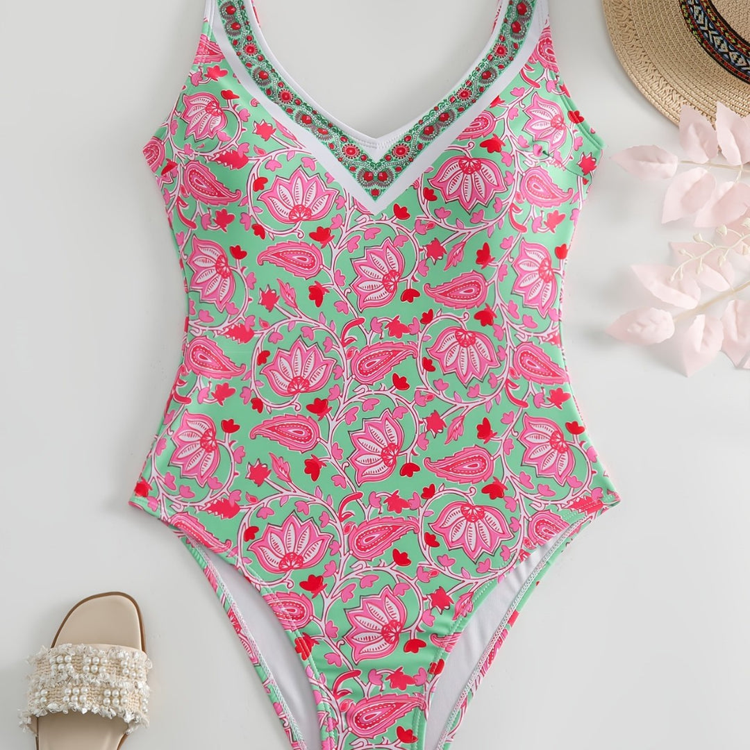 Dame Én-delt Badedragt med blomsterdesign og fashionable stropper Skovae