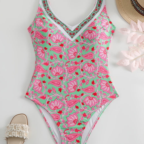 Dame Én-delt Badedragt med blomsterdesign og fashionable stropper Skovae