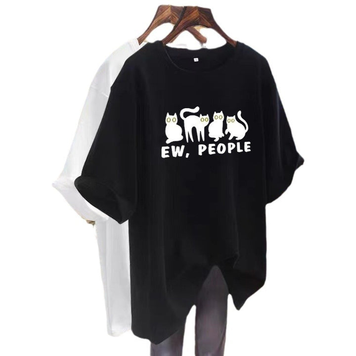 Dame T-shirt med humoristisk katte-design og casual pasform Stilla