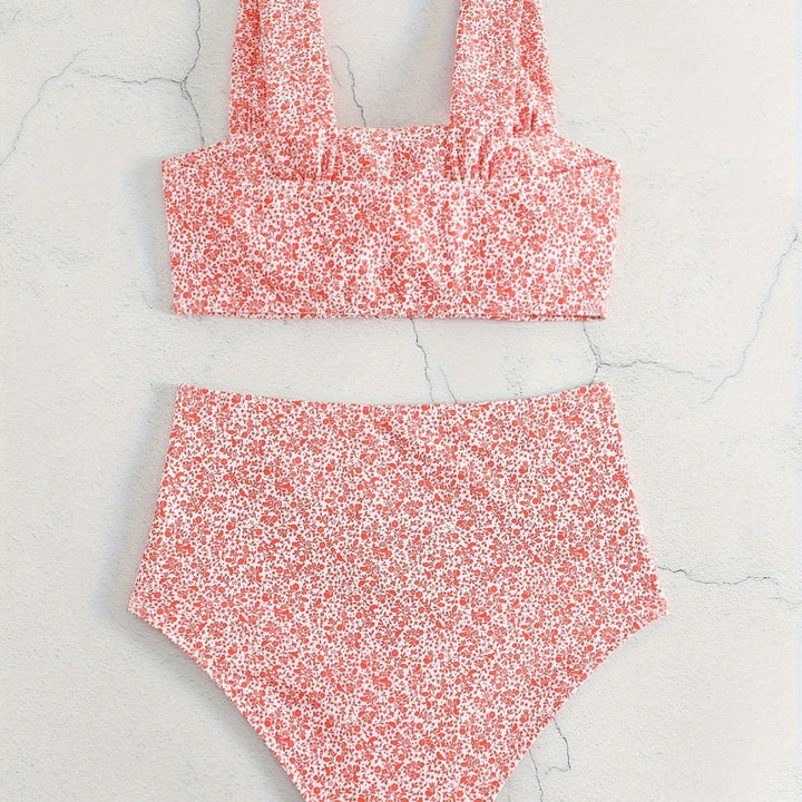 Dame højtaljet bikinisæt med blomster mønster Skovae