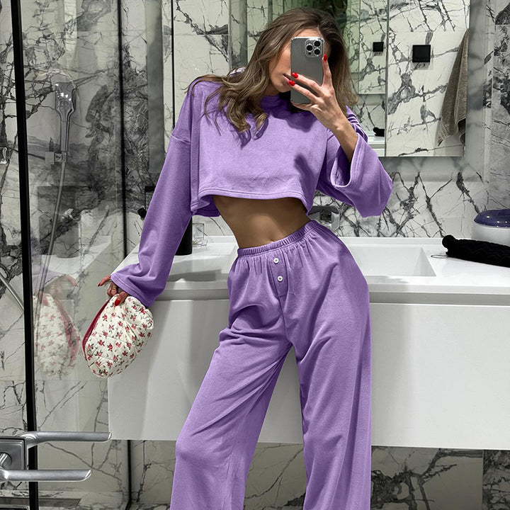 Dame Komfortabel Lounge-Sæt med cropped top og løse bukser Stilla