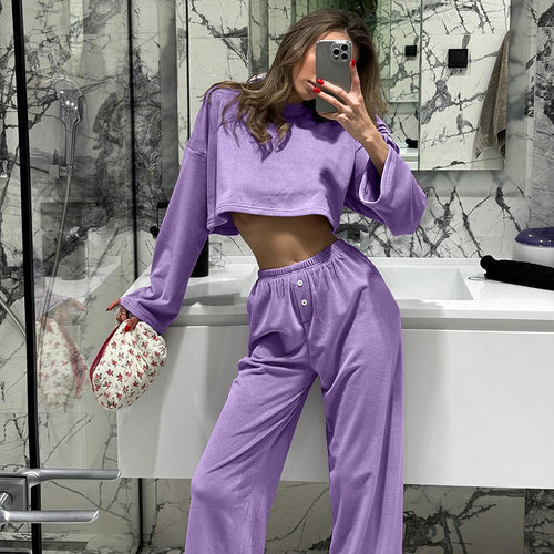 Dame Komfortabel Lounge-Sæt med cropped top og løse bukser Stilla