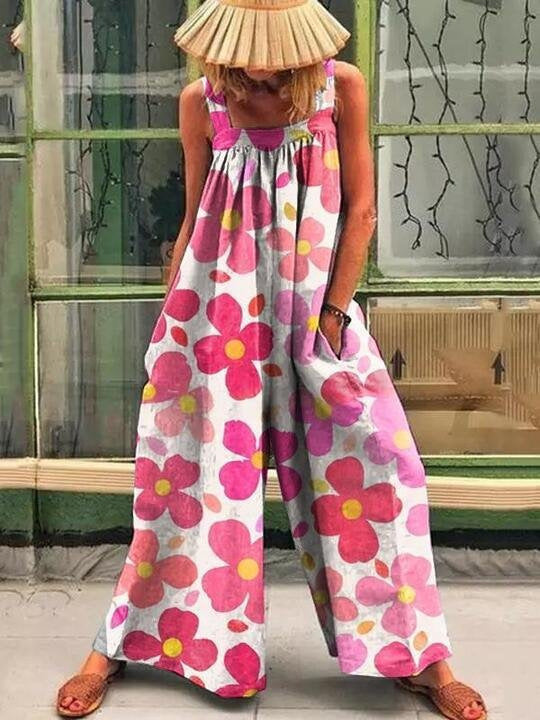 Kvinde luftig Jumpsuit med farverigt blomsterprint og praktiske sidelommer Stilla