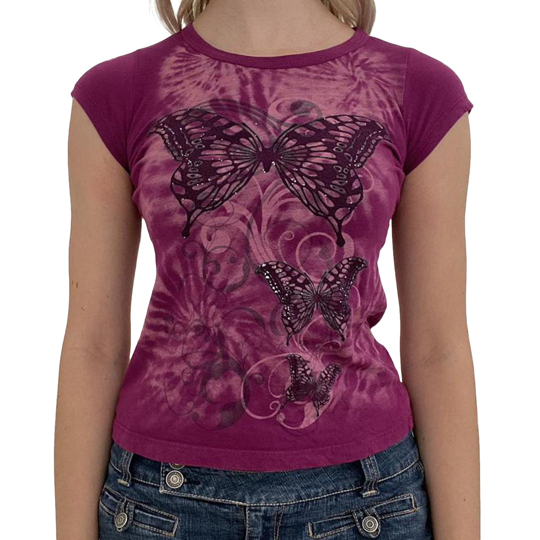 Damer afslappet grafik-crop-top med rund halsudskæring Skovae