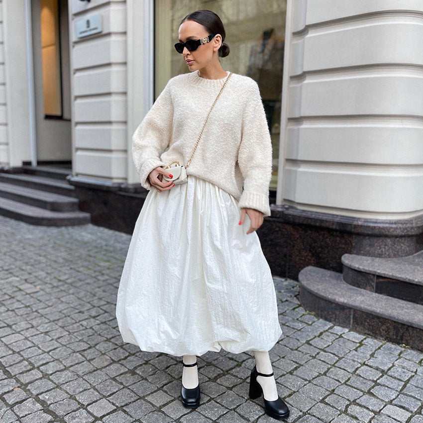 Dame Elegant strikpullover med voluminøse ærmer og smart kant Stilla