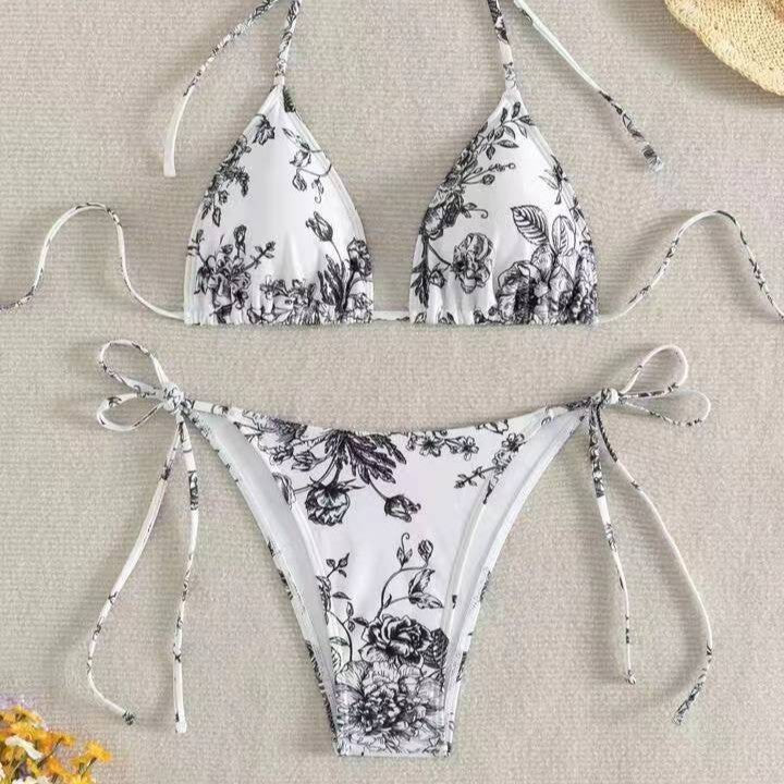 Dame Triangel-Bikini-Sæt med delikate blomstermotiver Skovae
