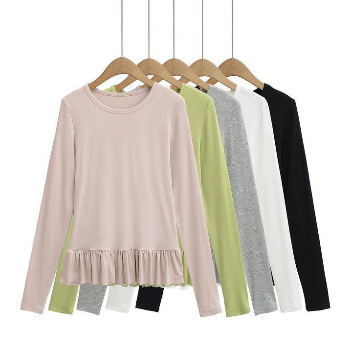 Dame Longsleeve Top med flæse afslutning og rund halsudskæring Stilla