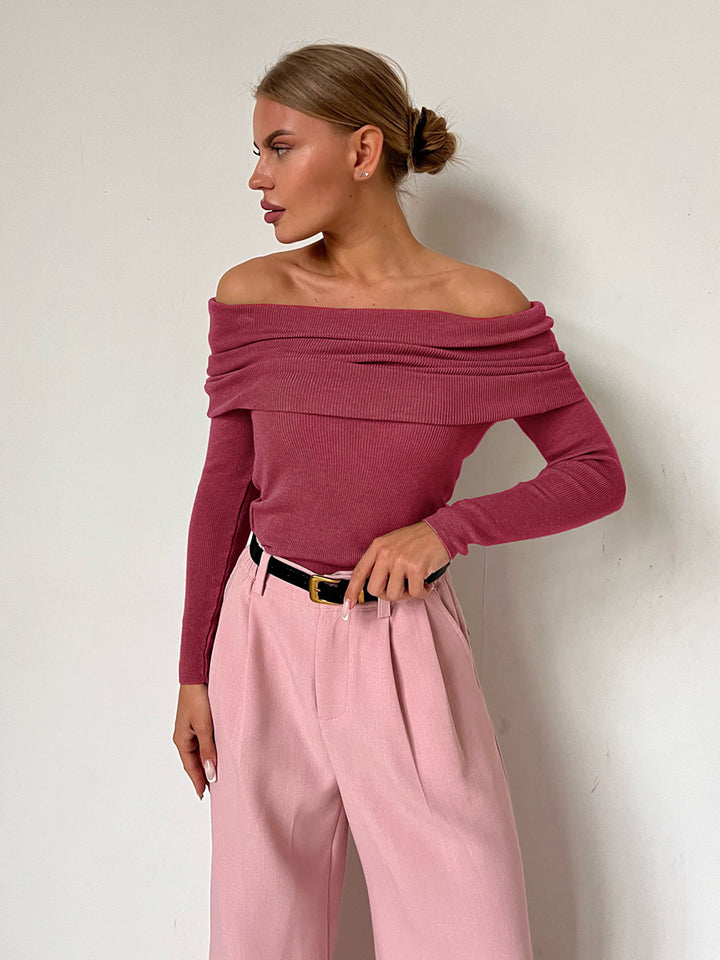 Dame Elegant Off-Shoulder Langærmet Top med fin Ribstrik Stilla