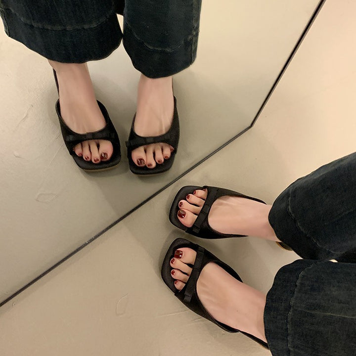 Dame Open-Toe Satin Remsandaler med dekorativ sløjfe Stilla