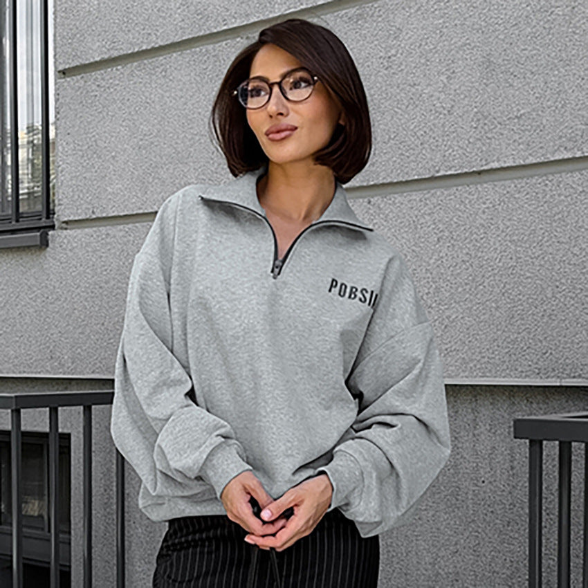Dame overdimensioneret sweater med lynlås og afslappet snit Stilla