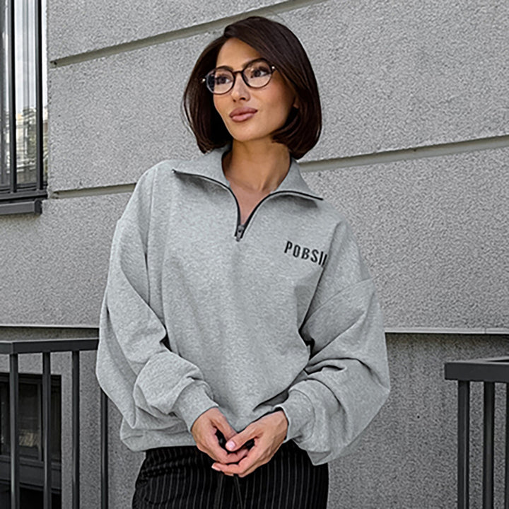 Dame overdimensioneret sweater med lynlås og afslappet snit Stilla