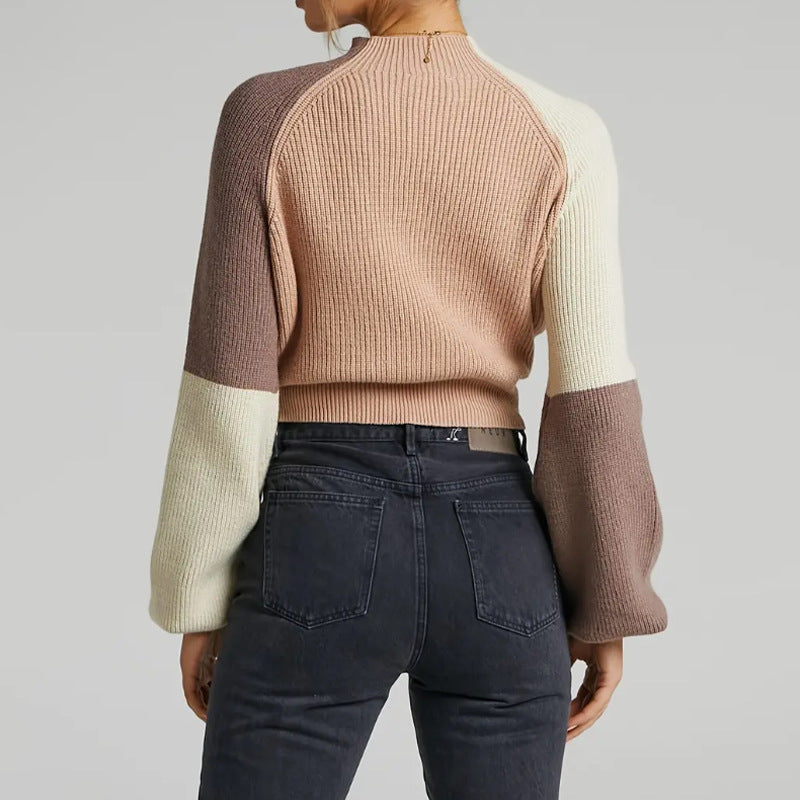 Stilla | Pullover Sweatshirt Plus Size Fit Ribbet Strik Mock Neck Pufærmer