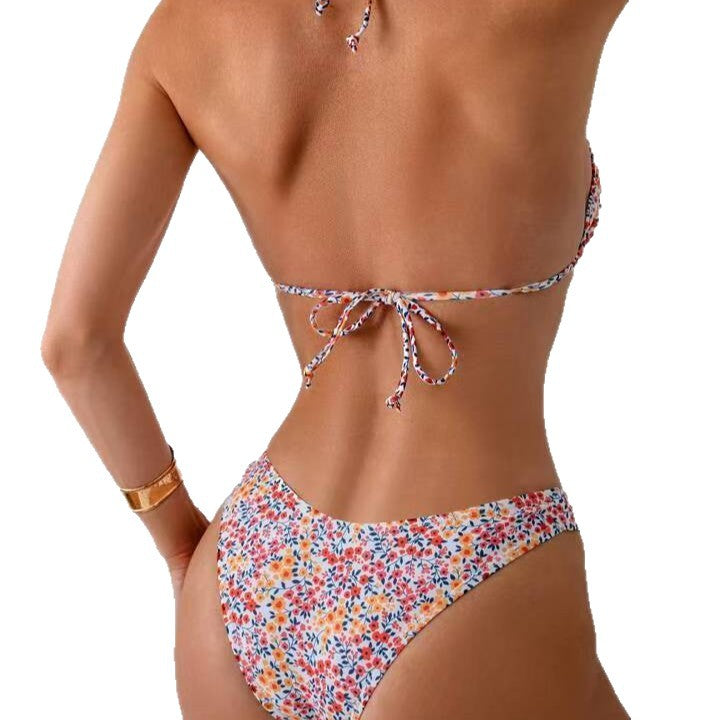 Dame triangel-bikini med blomster mønster og justerbare stropper Skovae
