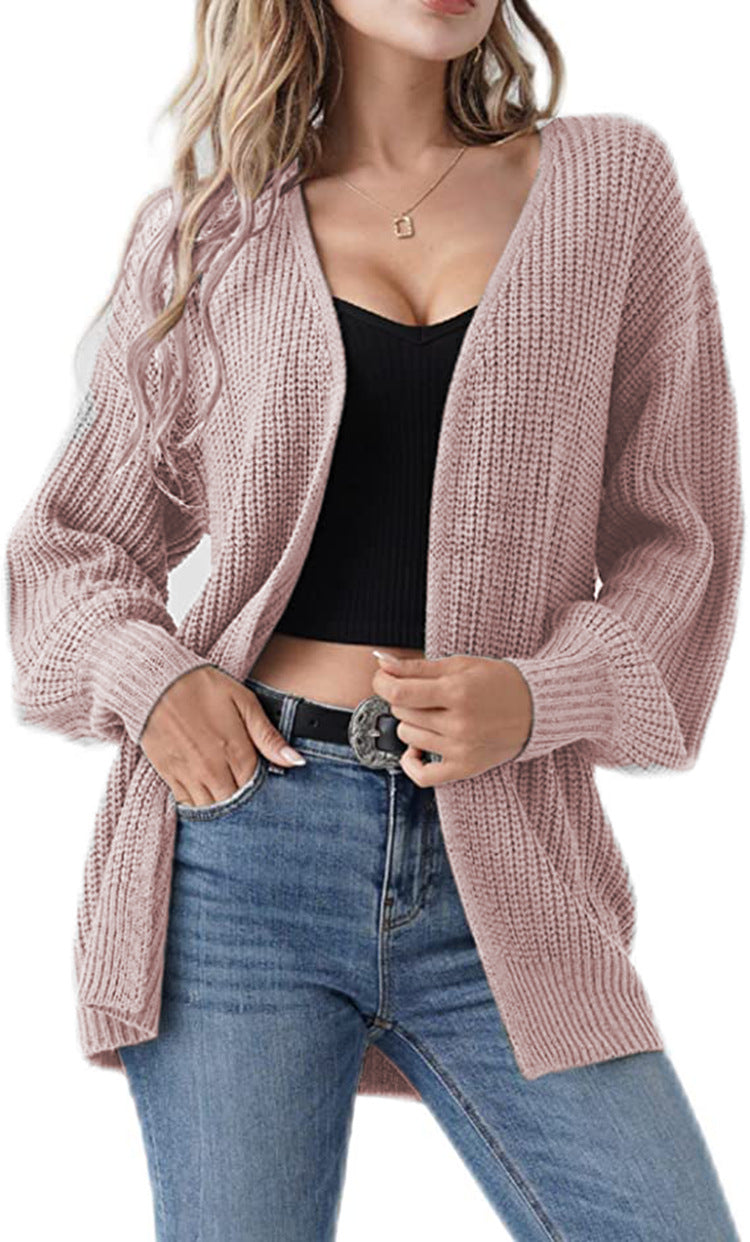 Kvinders chunky strikket cardigan med en afslappet pasform og åbne stinger Stilla