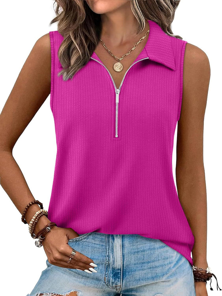 Dame Zip-Front ærmeløs Polo Top Stilla