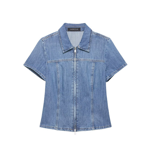 Dame Denim Kort jakke med lynlås Skovae