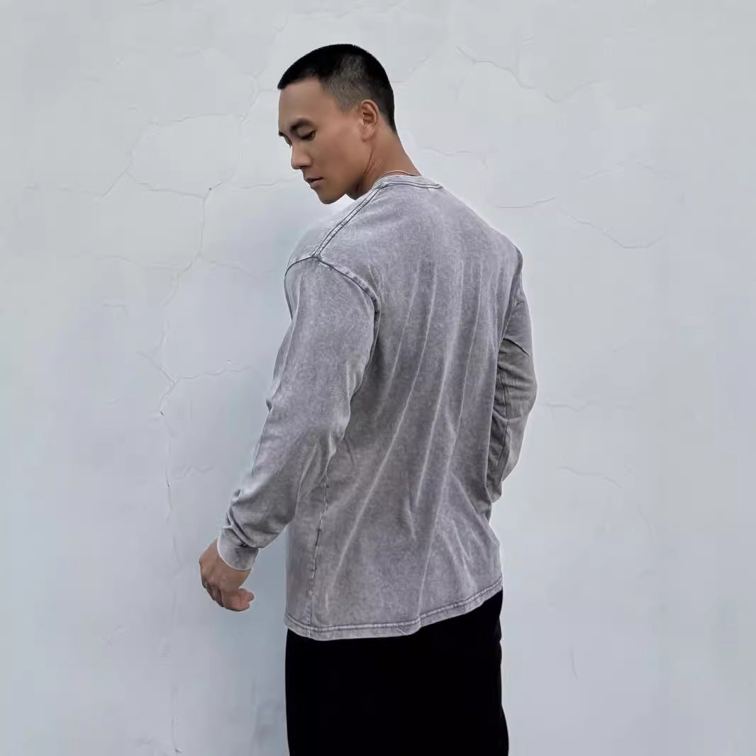 Herrer Langermet T-shirt med unik Vasket-effekt og afslappet Design Stilla