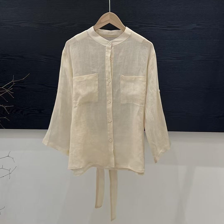 Femme Relaxed Fit Langærmet Button-Up Skjorte med Lommer Stilla