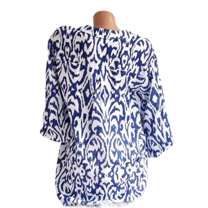 Dame nan locker skåret tunika-bluse med Ikat-mønster, V-hals og trekvartærmer Skovae
