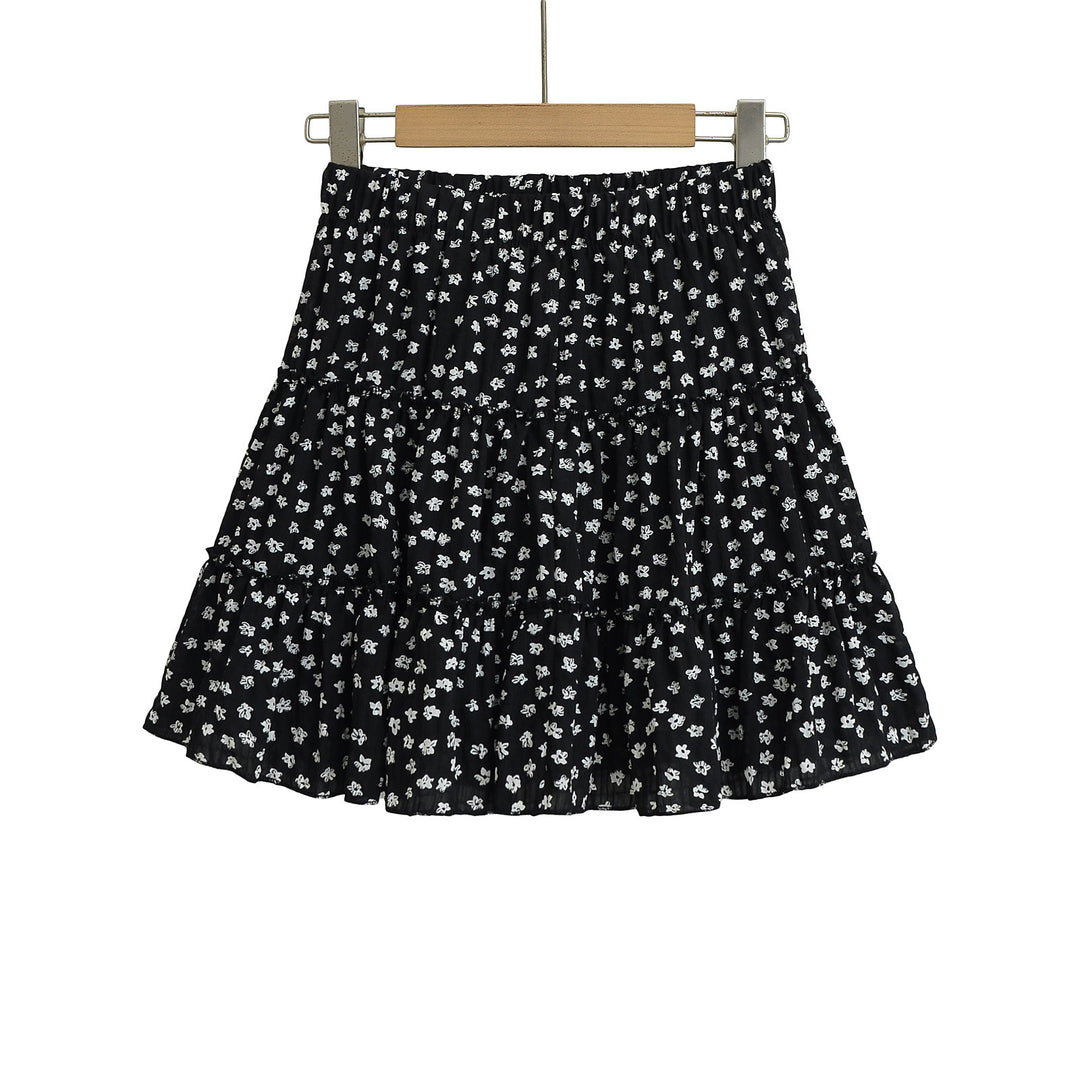 Dame volantskirt med blomstermønster og elastisk bund Stilla