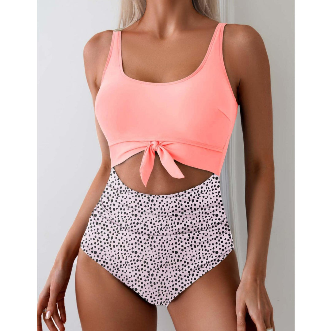 Dame Højskåret Bikini med fashionable knude-detail og stribemønster Stilla