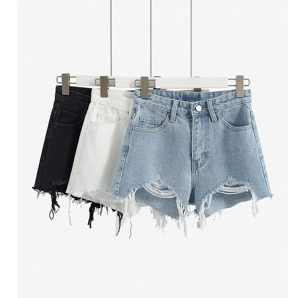 Kvinders ødelagte denimshorts med høj talje og frynset kant