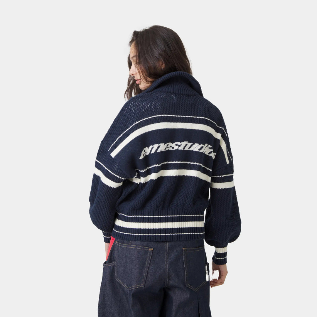 Kvinders trendy lynlås sweatervest med høj krave og tekstureret stof Stilla