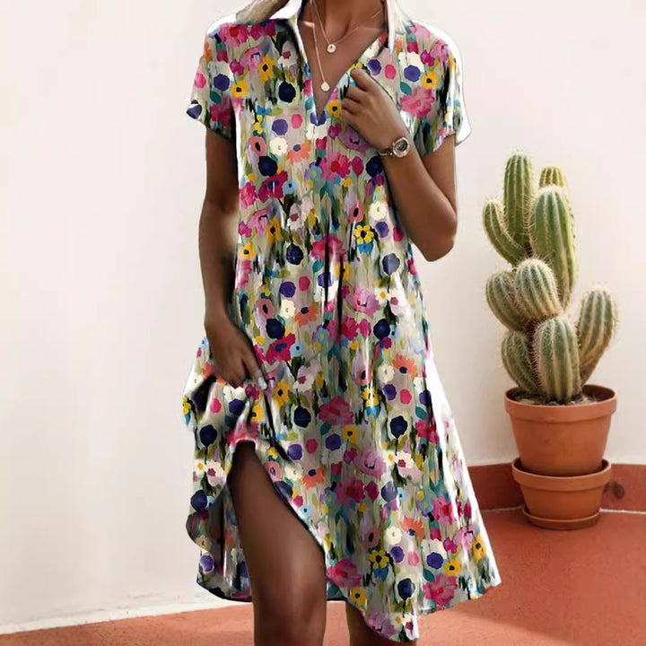 Dame skjortekjole med floral design og smart slidse Stilla