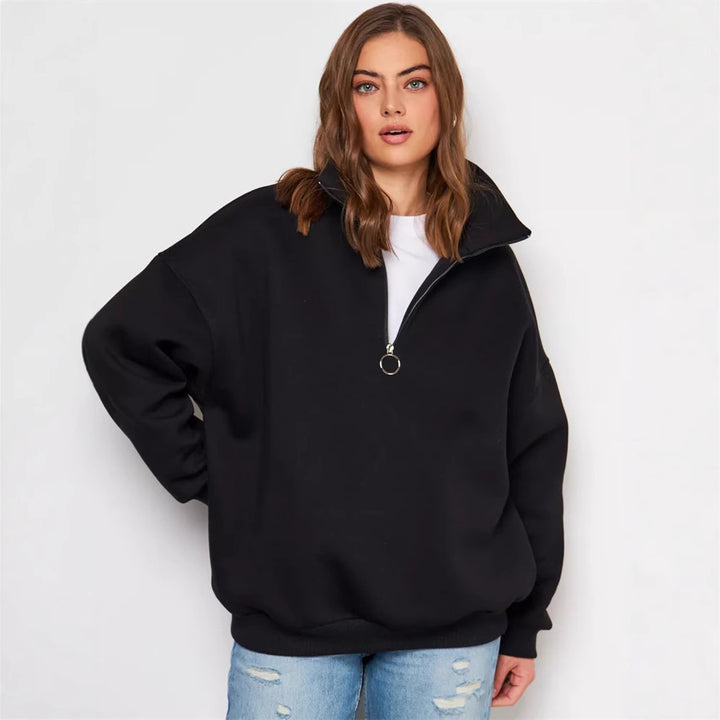 Dame Oversized Sweatshirt med Høj Krave og Lynlås Skovae