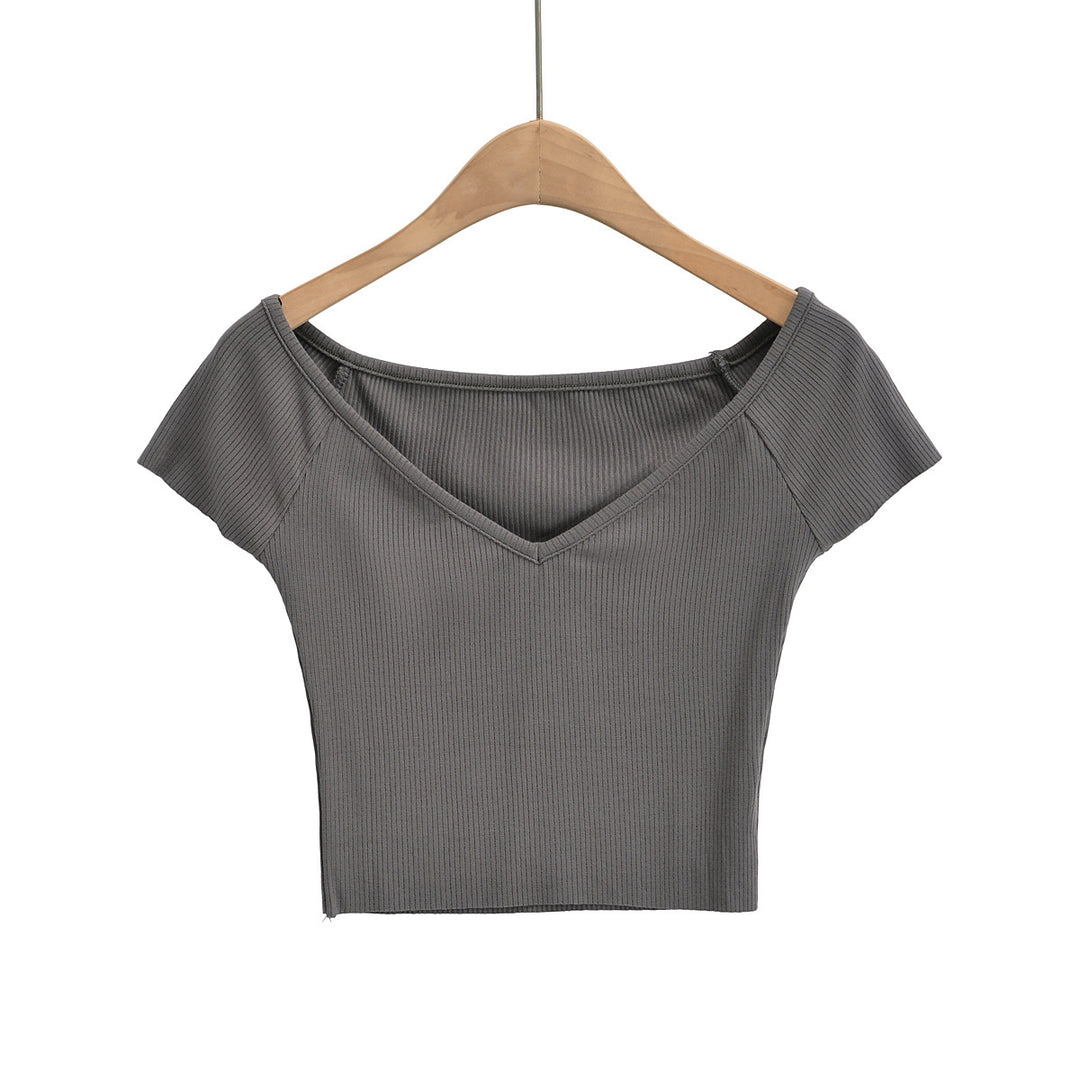 Dame figursyet Crop-Top med off-shoulder design og ribstruktur Stilla