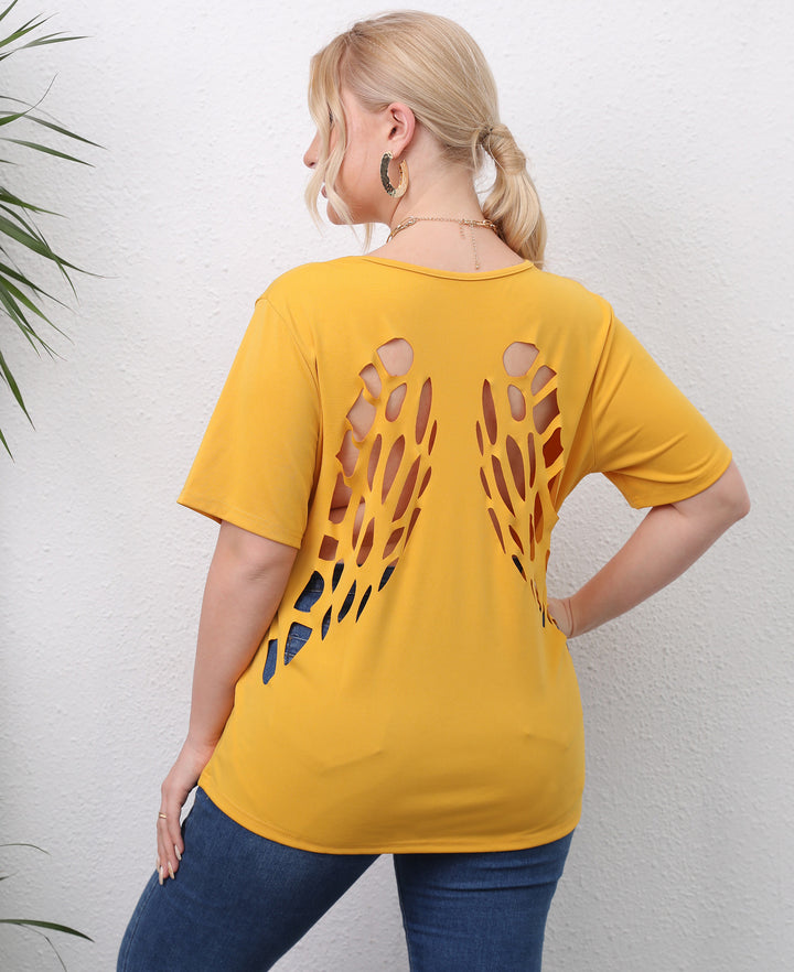 Dame trendy T-shirt med kreative udskæringer Skovae