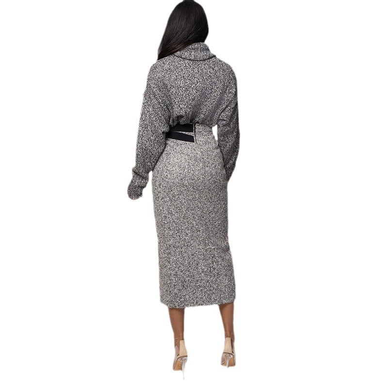 Dame elegant striktrøje og nederdel i sæt Stilla