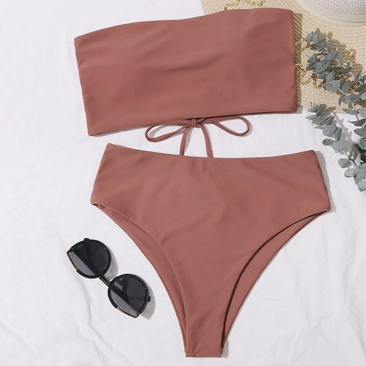 Dame Bandeau-bikini-sæt med høj skæring og elegant vikledetalje Skovae